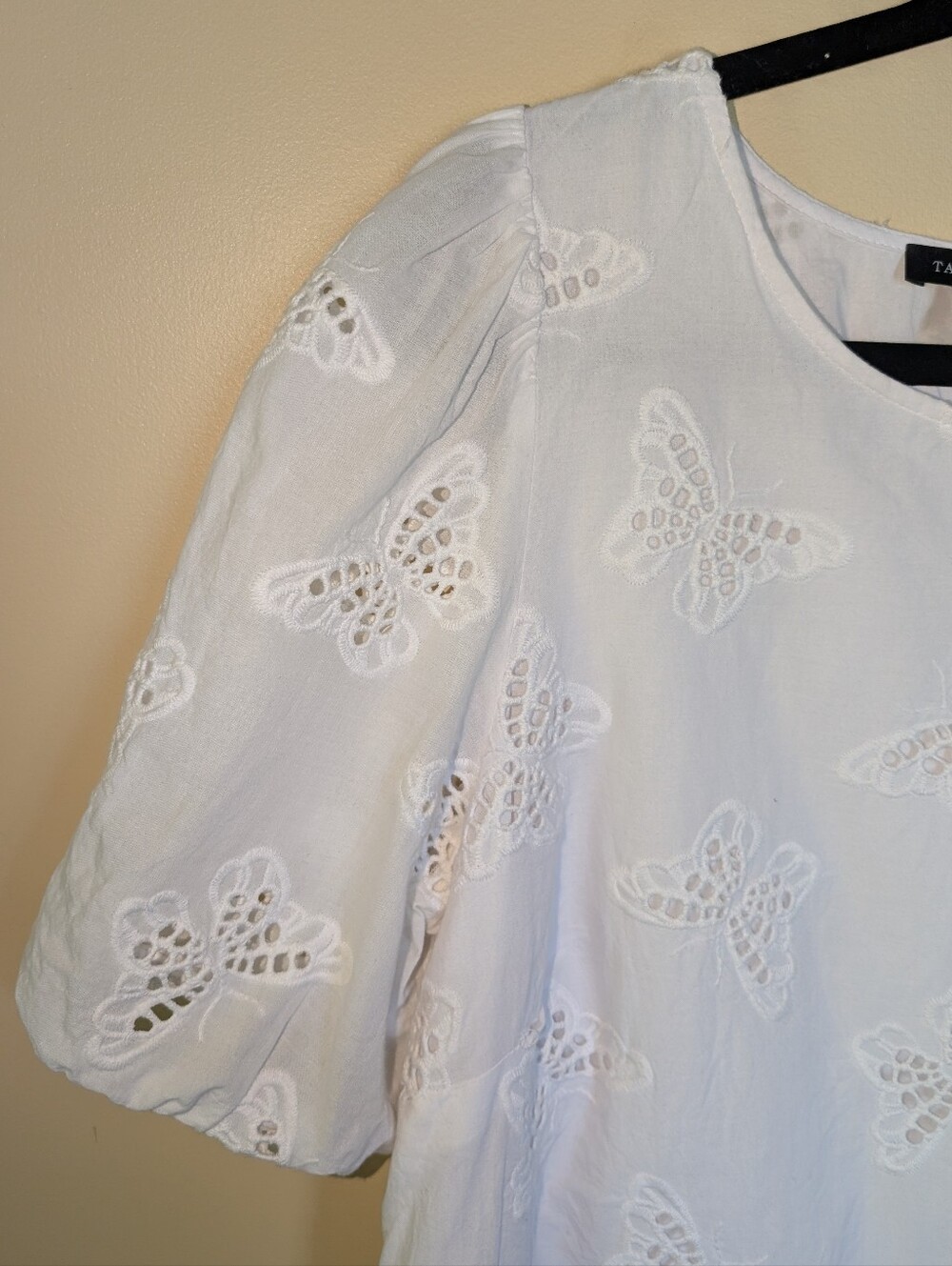Talbots White Butterfly Eyelet Puff-Sleeve Blouse - Picture 3 of 7